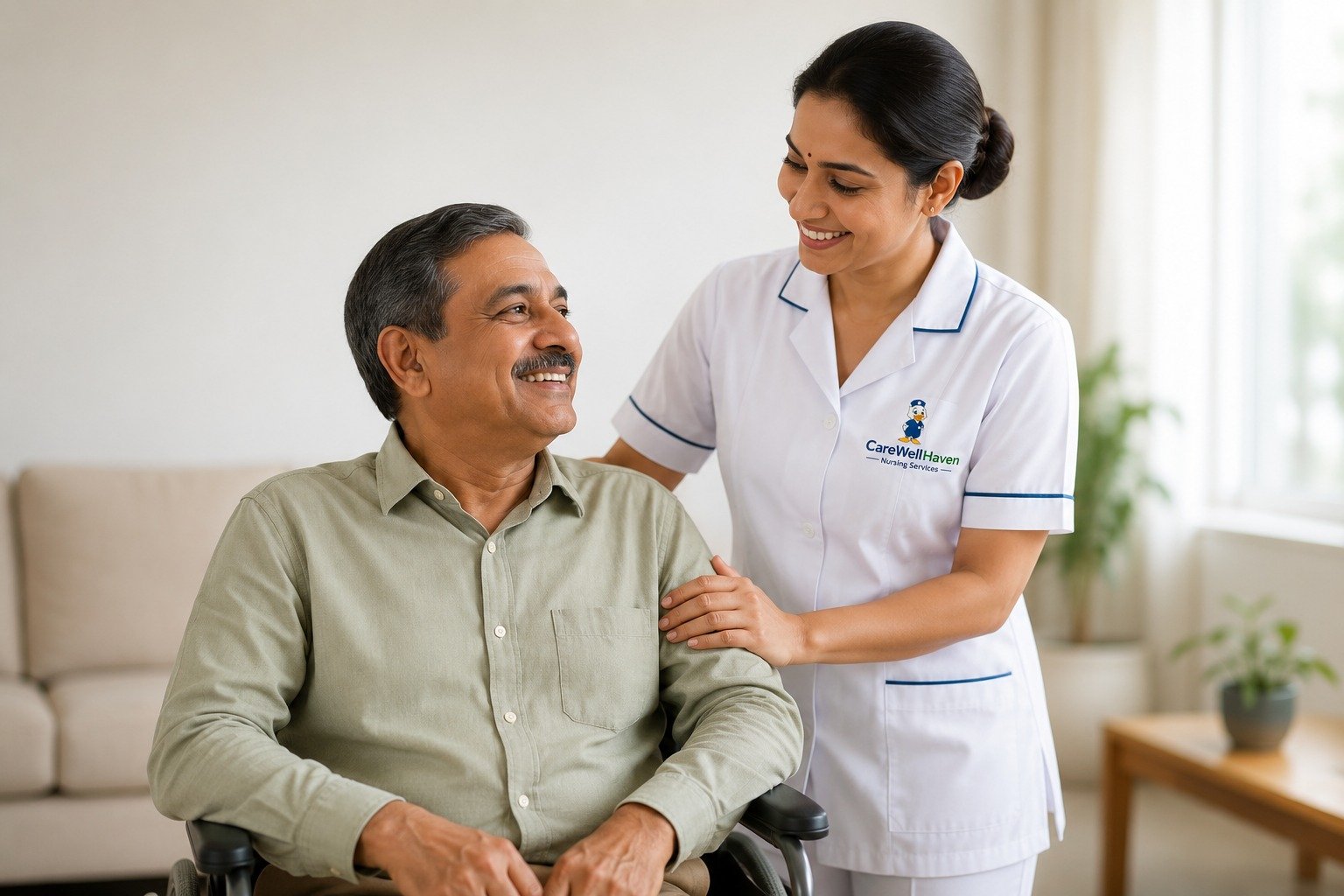 Nurse comforting elderly patient
